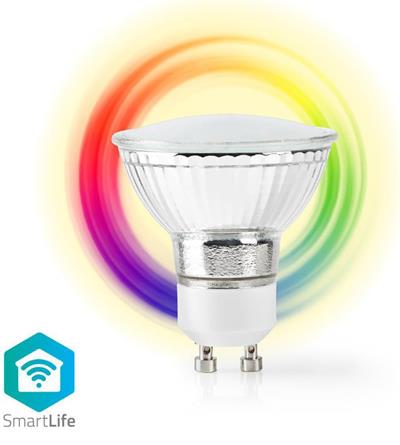 Chytrá LED žárovka NEDIS WIFILC10CRGU10, Wi-Fi, 5W, 330lm, GU10, barevná/teplá bílá