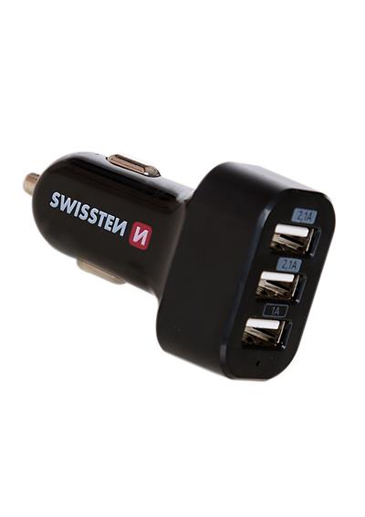 Nabíječka USB do auta SWISSTEN 12V/3x USB, 5,2A, černá